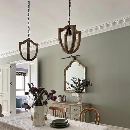 Wooden Shade Pendant Lamp With Creative Iron