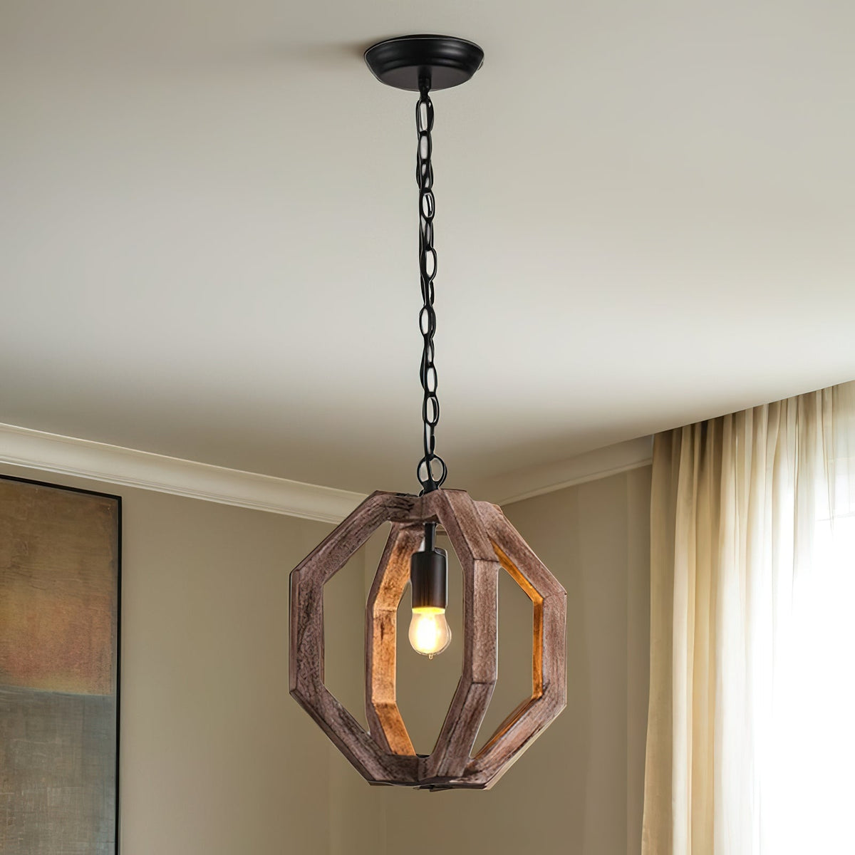 Wooden Shade Pendant Lamp With Creative Iron