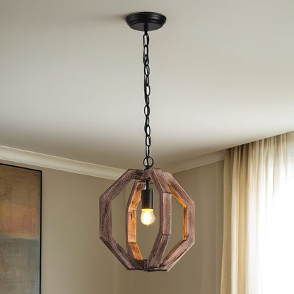 Wooden Shade Pendant Lamp With Creative Iron