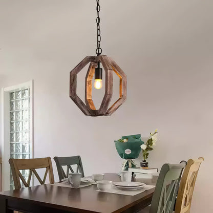 Wooden Shade Pendant Lamp With Creative Iron
