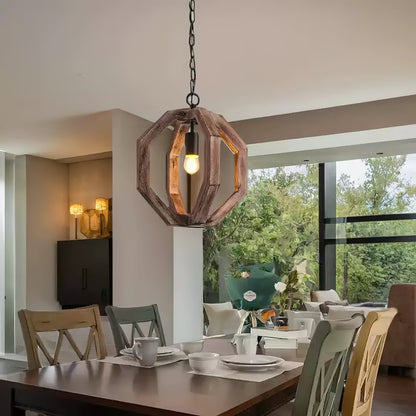 Wooden Shade Pendant Lamp With Creative Iron