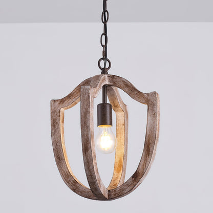 Wooden Shade Pendant Lamp With Creative Iron