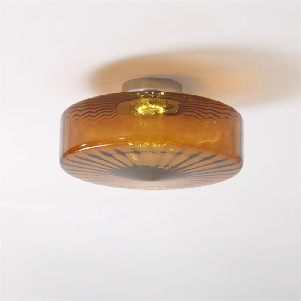 Sunburst Pattern And Warm Glow Amber Glass Ceiling Light