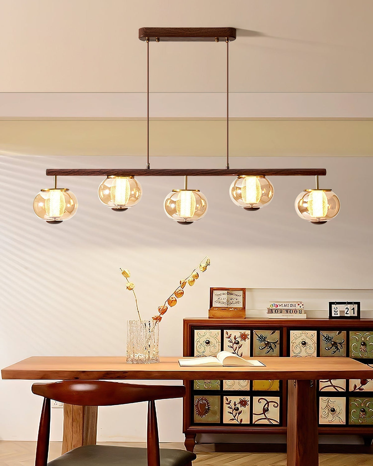 Amber Glass Linear Pendant Light With Integrated LED Faylen