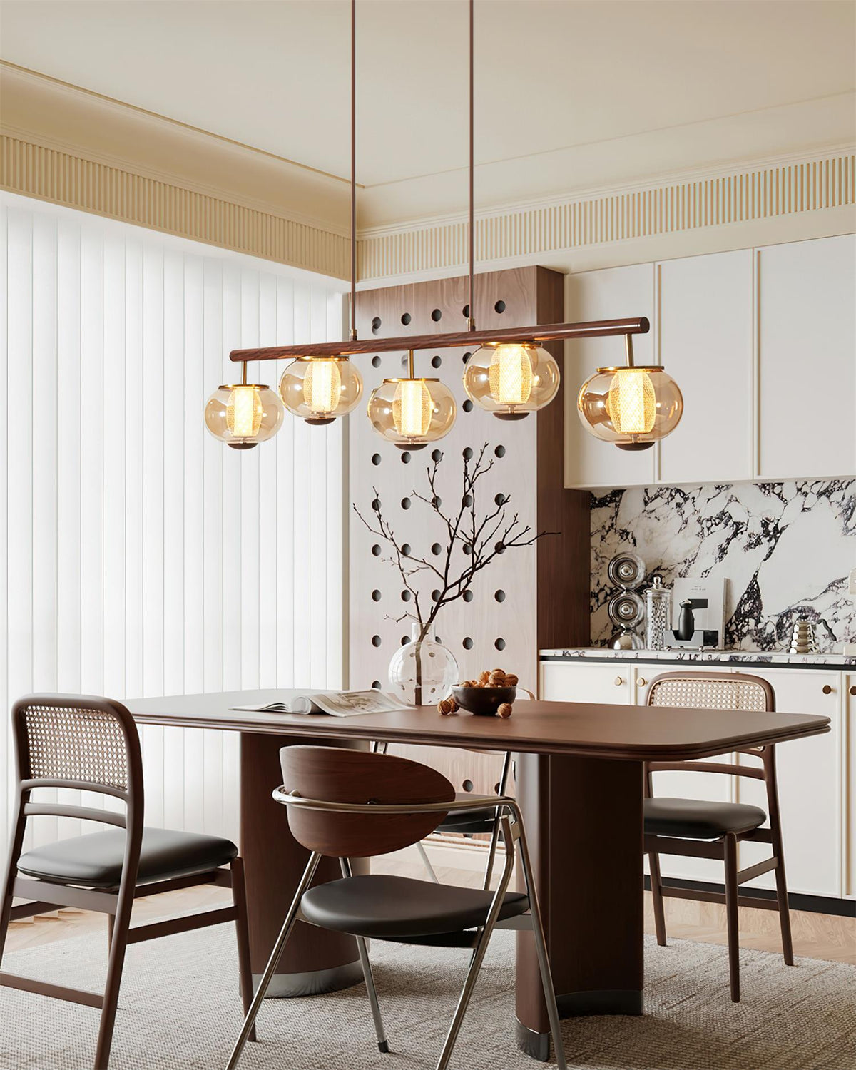 Amber Glass Linear Pendant Light With Integrated LED Faylen