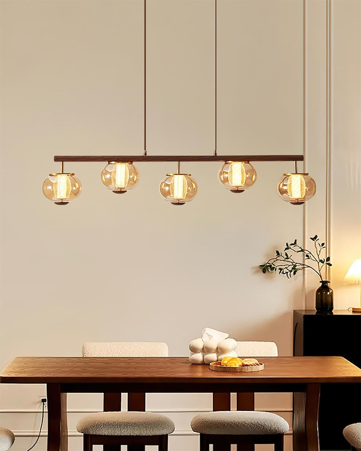 Amber Glass Linear Pendant Light With Integrated LED Faylen