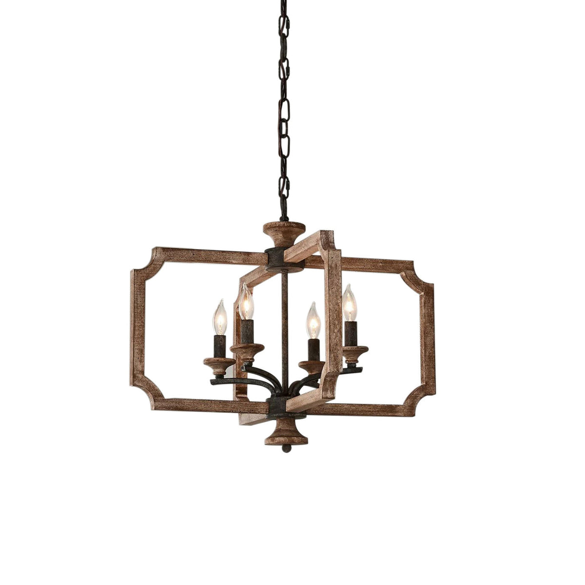 Pendant Lamp With Four Heads Vintage Metal Wood Lantern