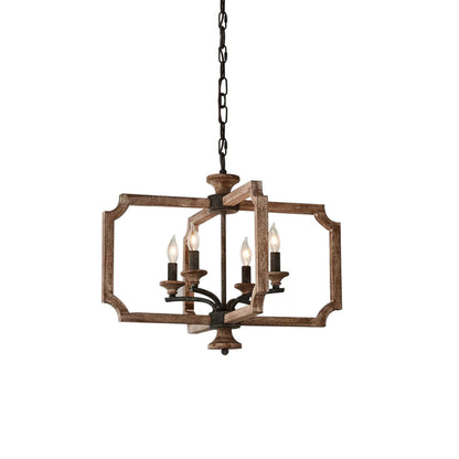 Pendant Lamp With Four Heads Vintage Metal Wood Lantern