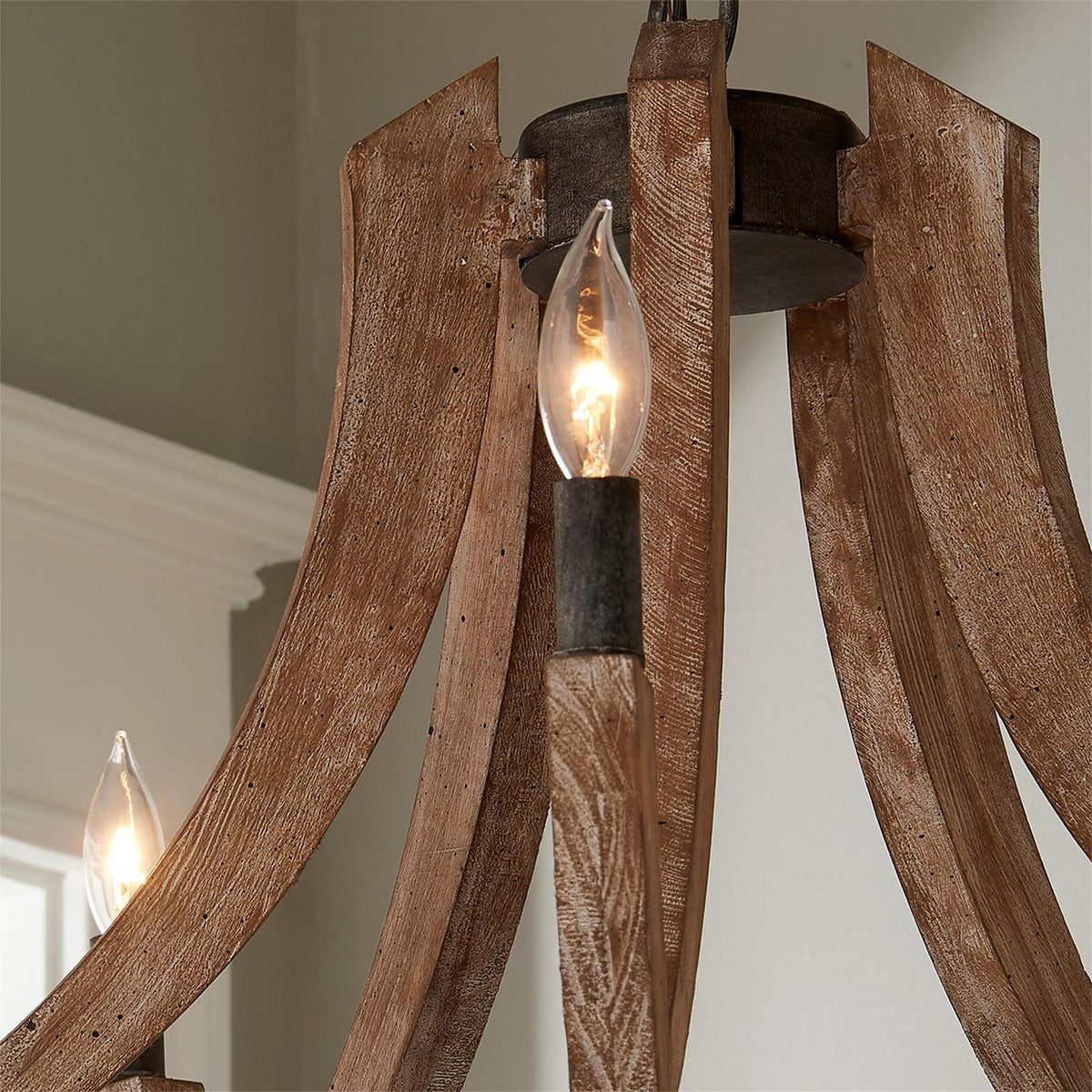 Pendant Lamp With Four Heads Vintage Metal Wood Lantern