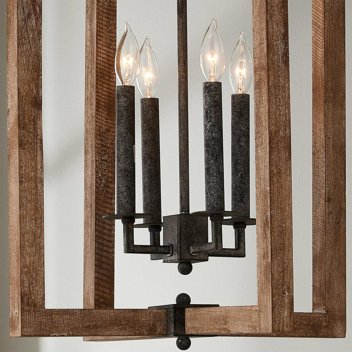 Pendant Lamp With Four Heads Vintage Metal Wood Lantern