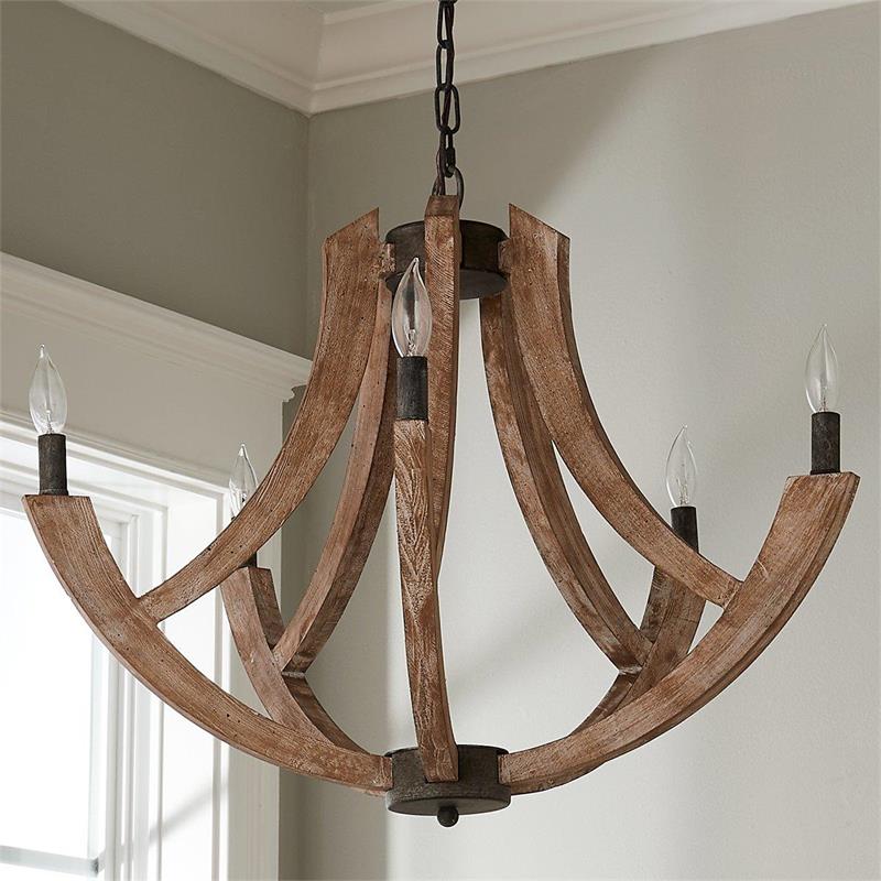 Pendant Lamp With Four Heads Vintage Metal Wood Lantern