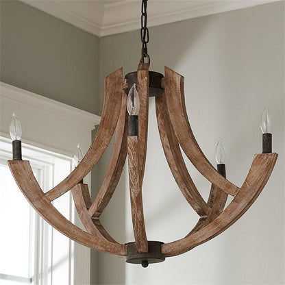 Pendant Lamp With Four Heads Vintage Metal Wood Lantern