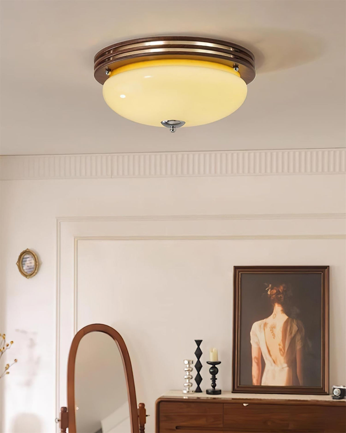 Dimmable Glass Aurora Flush Ceiling Light With Canopy Metal