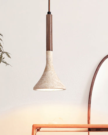 Warm Glow And Wood Pendant Light Travertine