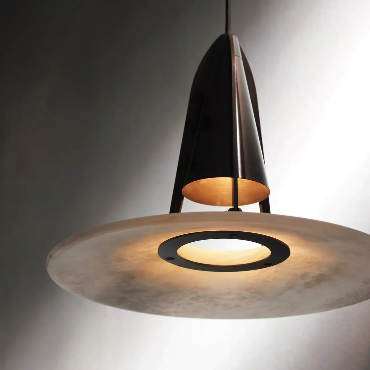 Alabaster Glow Conical Metal Pendant Light