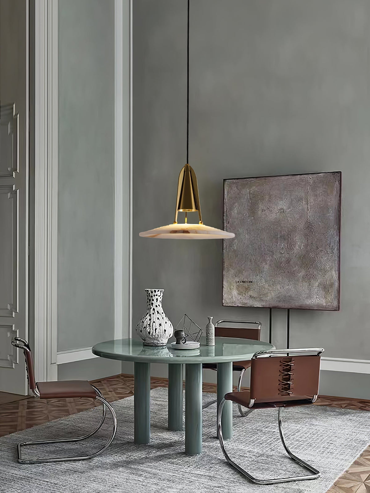 Alabaster Glow Conical Metal Pendant Light