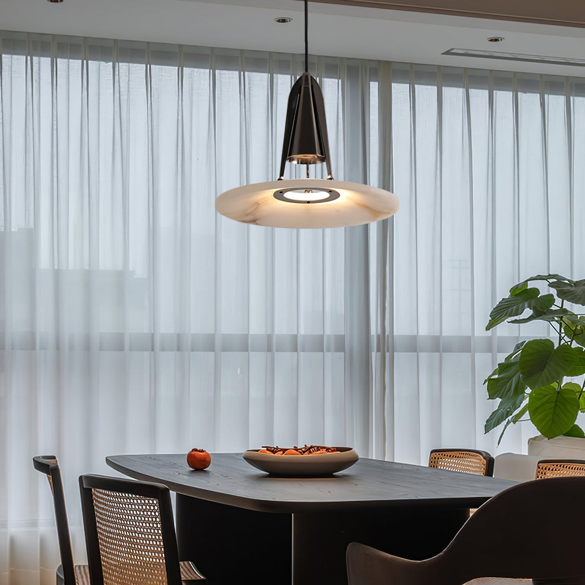 Alabaster Glow Conical Metal Pendant Light