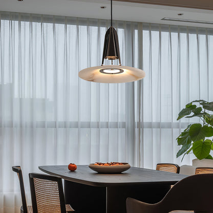 Alabaster Glow Conical Metal Pendant Light