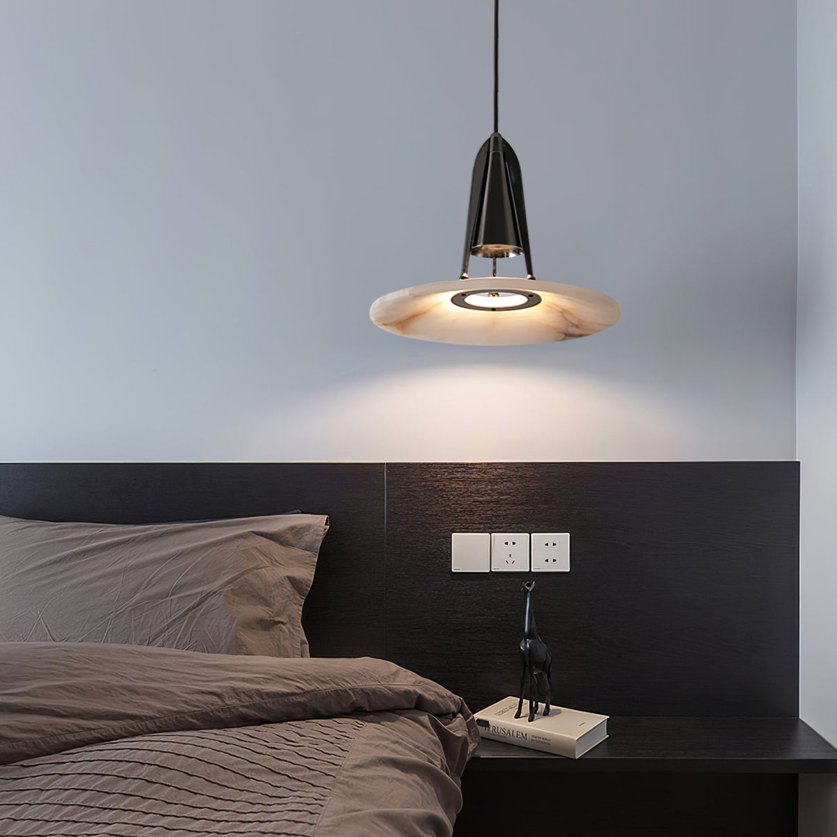 Alabaster Glow Conical Metal Pendant Light