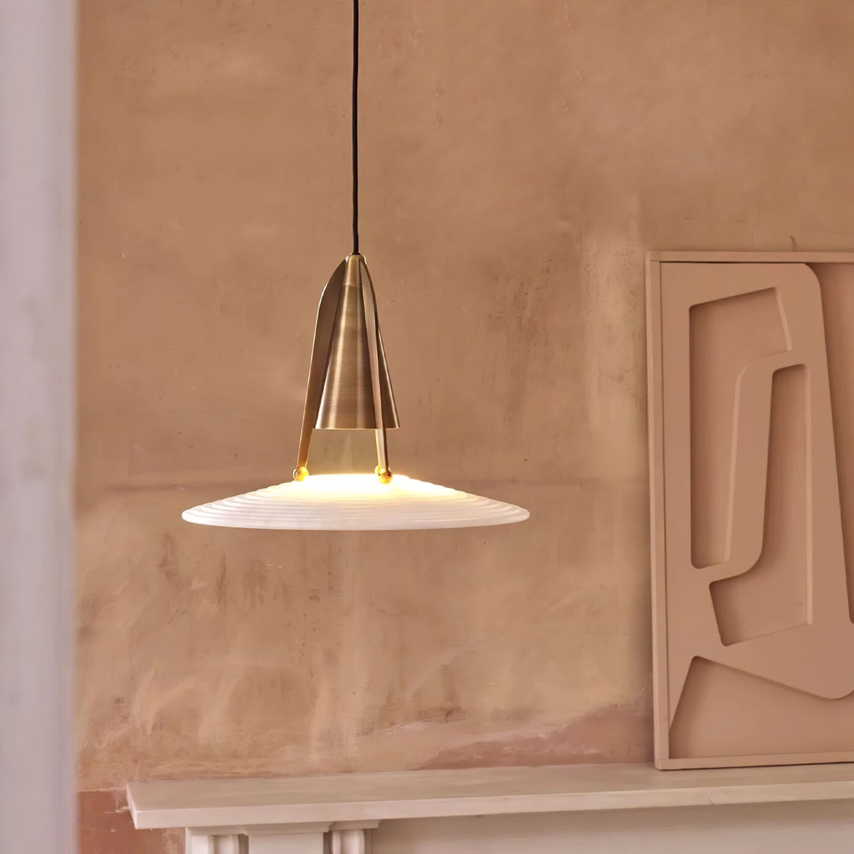 Alabaster Glow Conical Metal Pendant Light