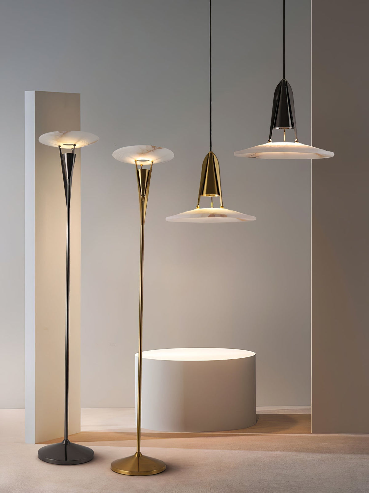 Alabaster Glow Conical Metal Pendant Light
