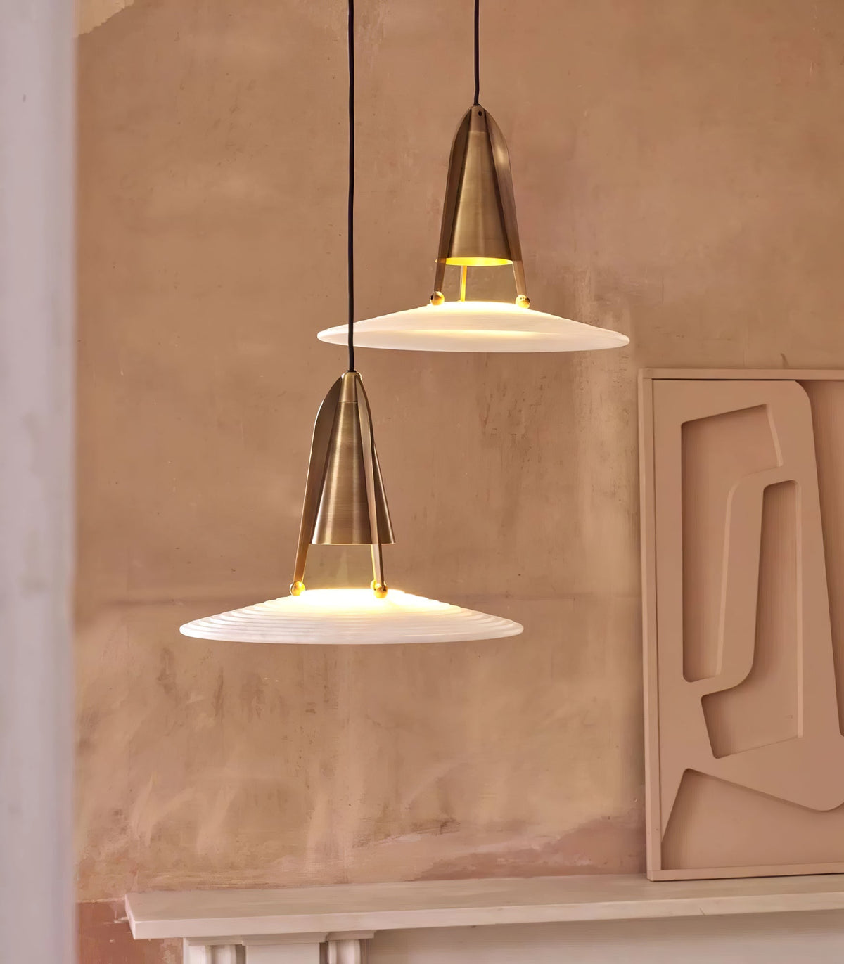 Alabaster Glow Conical Metal Pendant Light