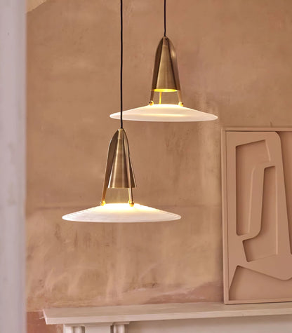 Alabaster Glow Conical Metal Pendant Light