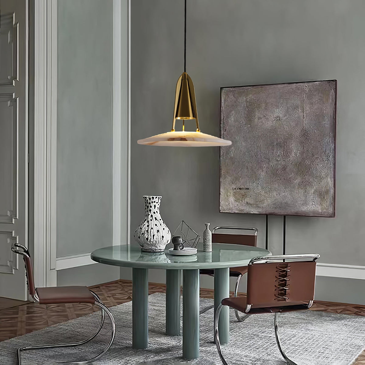 Alabaster Glow Conical Metal Pendant Light