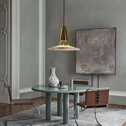 Alabaster Glow Conical Metal Pendant Light