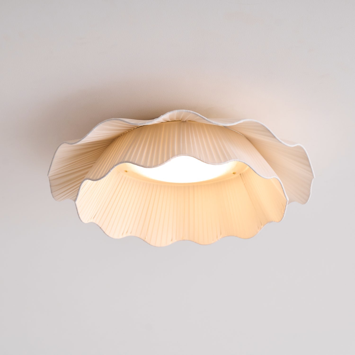 Pleated Shade Wave Fabric Ceiling Light With Brass Finish