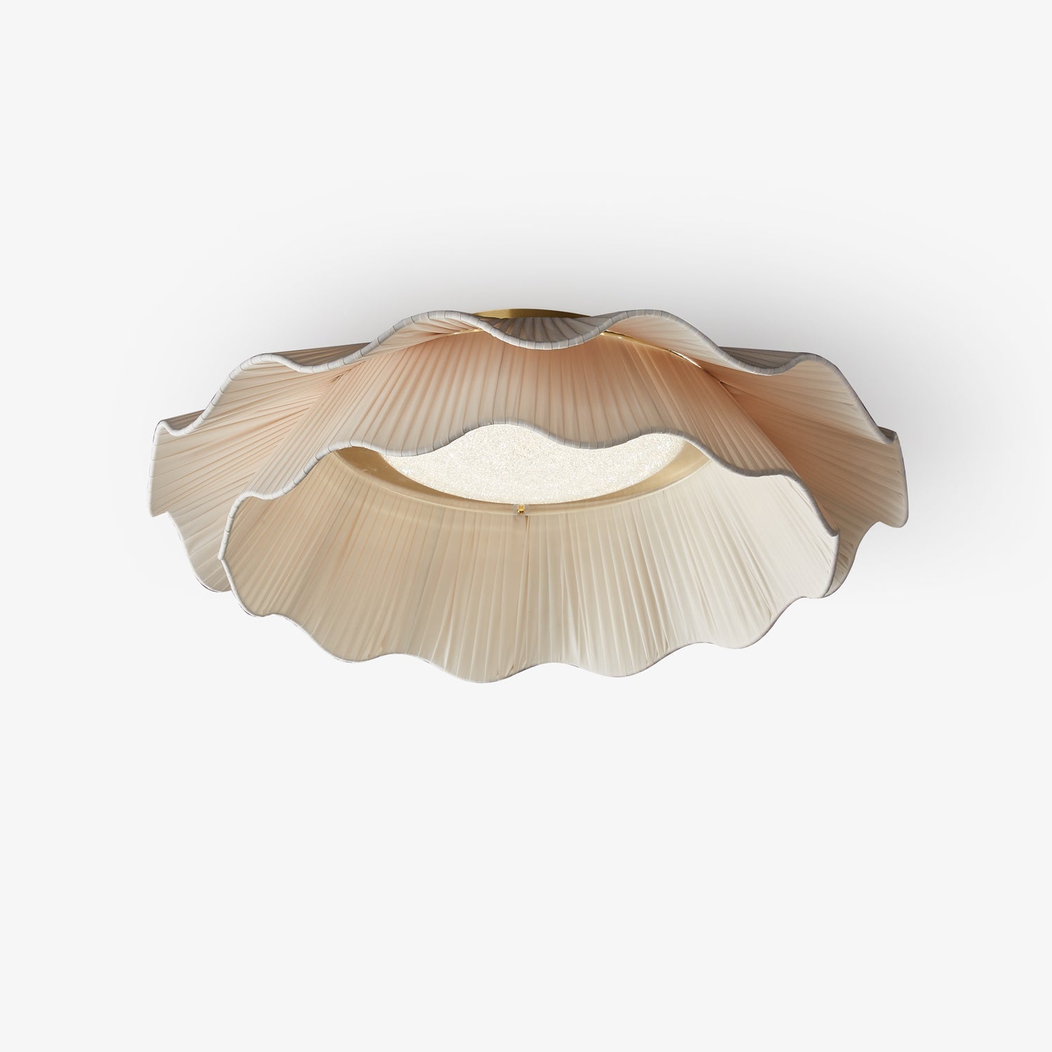Pleated Shade Wave Fabric Ceiling Light With Brass Finish