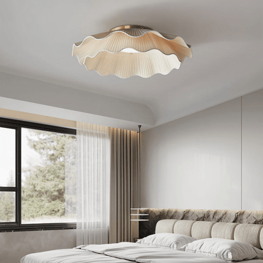 Pleated Shade Wave Fabric Ceiling Light With Brass Finish