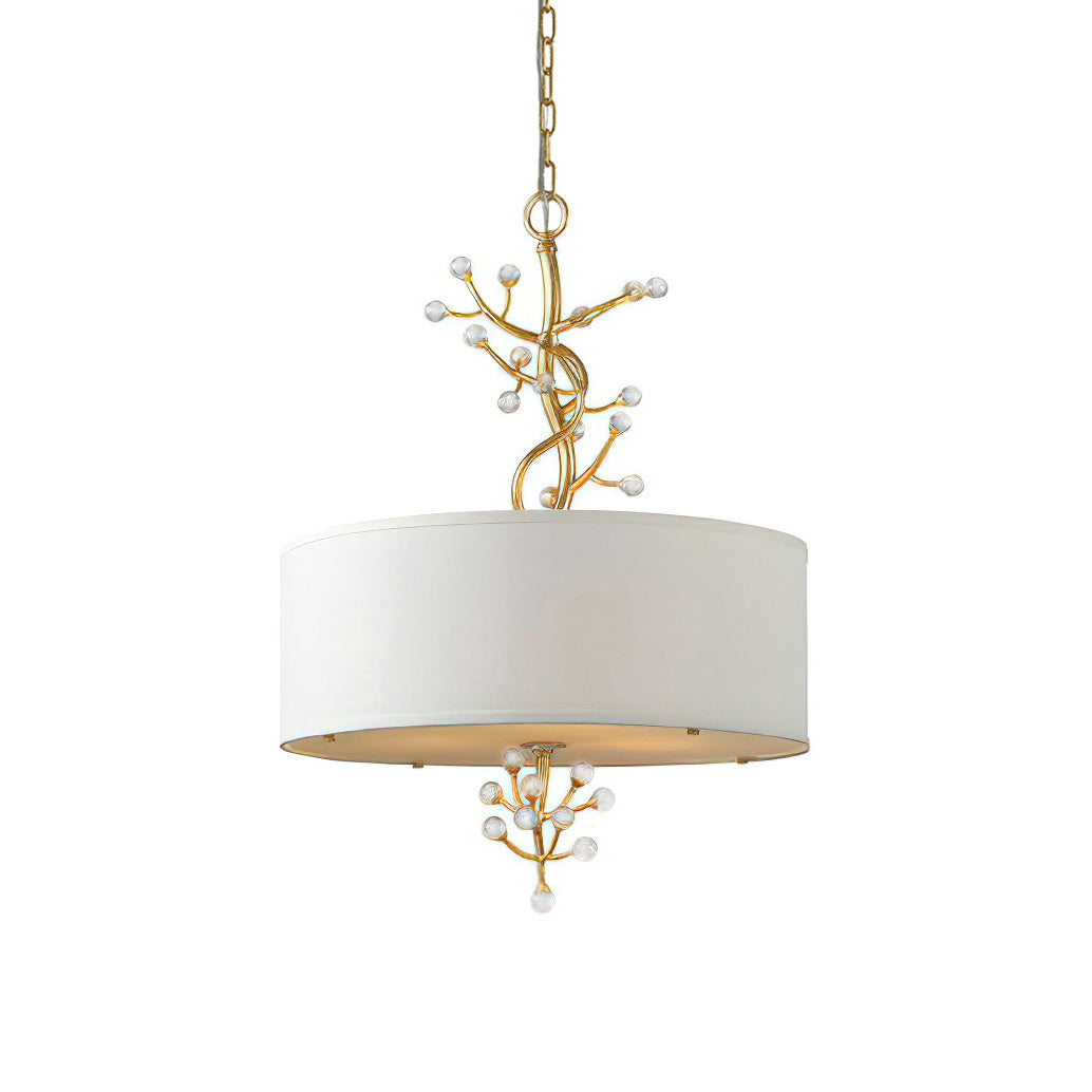Four Heads Soft Glow Brass Crystal Fabric Pendant Lamp