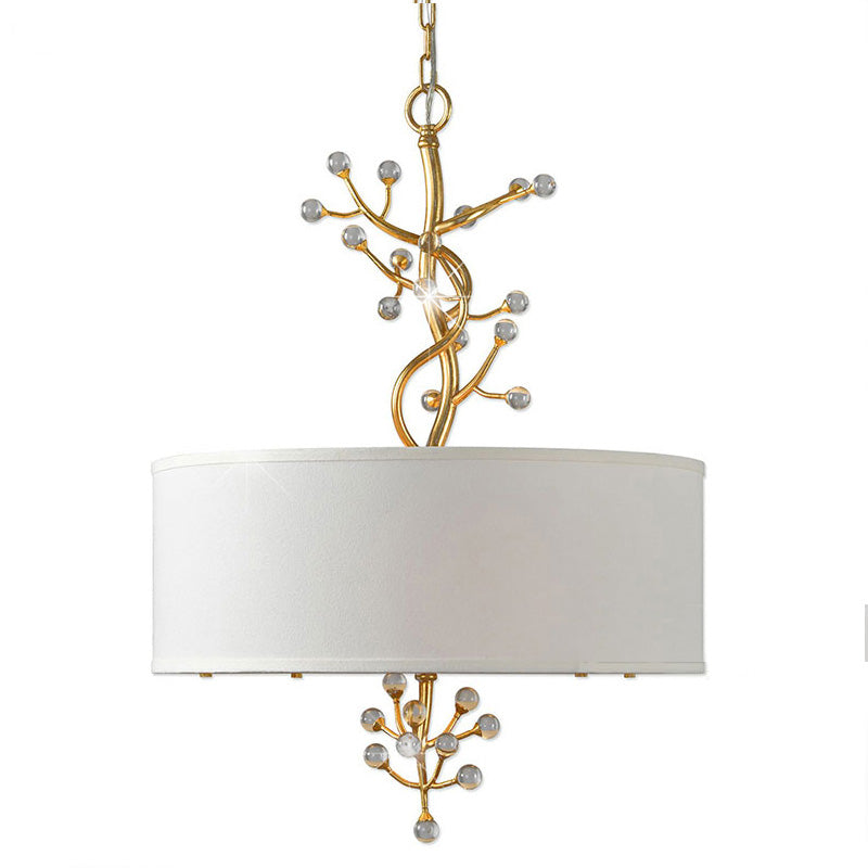 Four Heads Soft Glow Brass Crystal Fabric Pendant Lamp