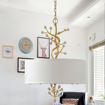 Four Heads Soft Glow Brass Crystal Fabric Pendant Lamp