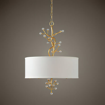 Four Heads Soft Glow Brass Crystal Fabric Pendant Lamp