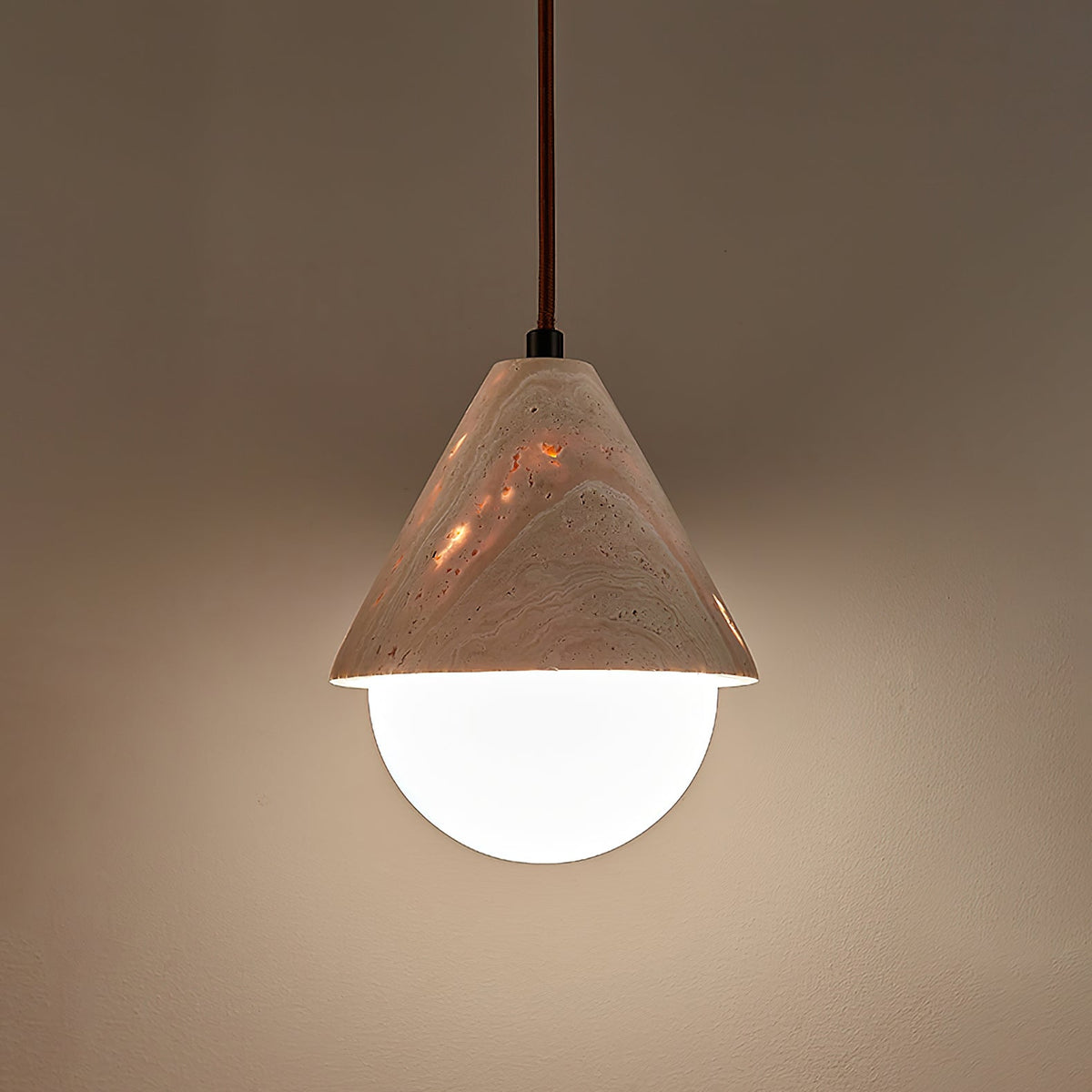 Ambient Indoor Lighting Travertine Cone Pendant Light