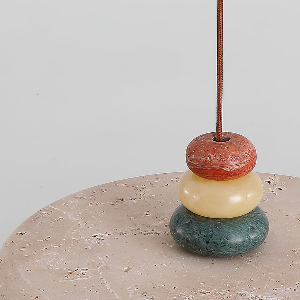 Pendant Lamp With Warm Glow In Yellow Travertine Marble