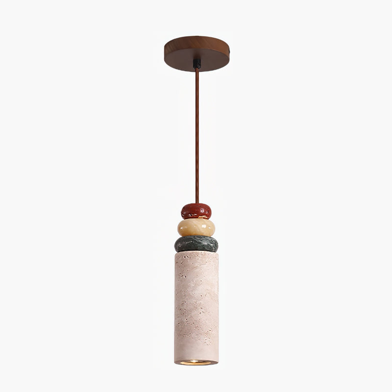Pendant Lamp With Warm Glow In Yellow Travertine Marble