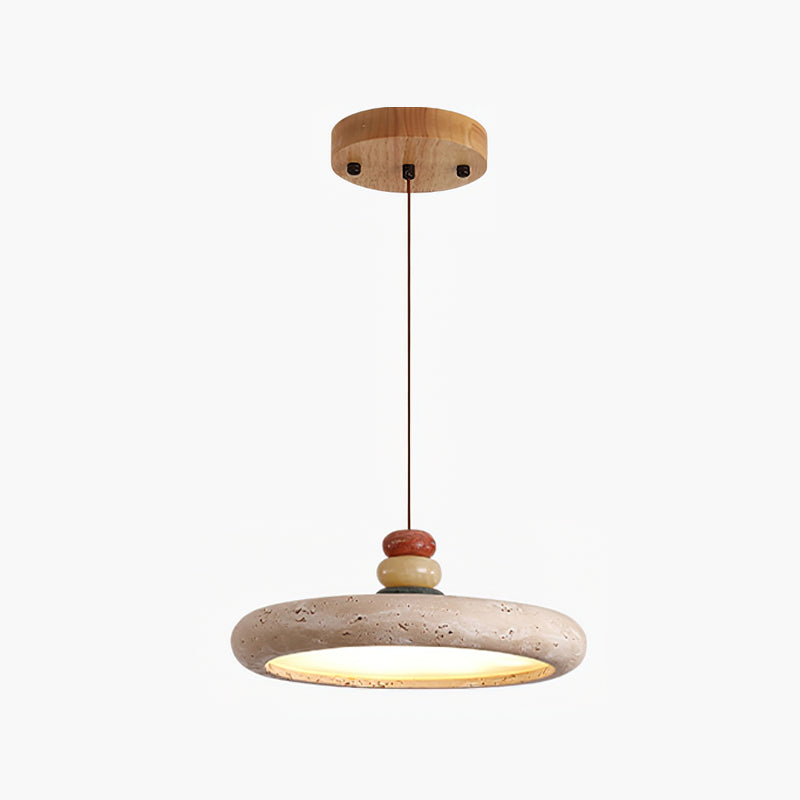 Pendant Lamp With Warm Glow In Yellow Travertine Marble