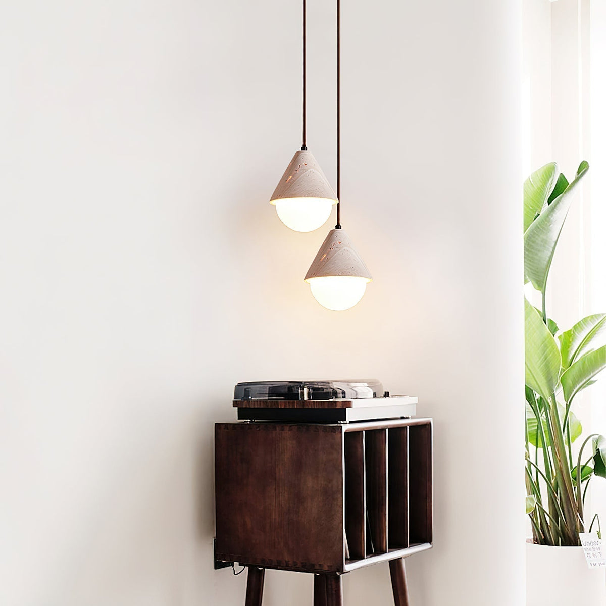 Ambient Indoor Lighting Travertine Cone Pendant Light