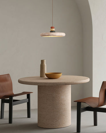 Pendant Lamp With Warm Glow In Yellow Travertine Marble