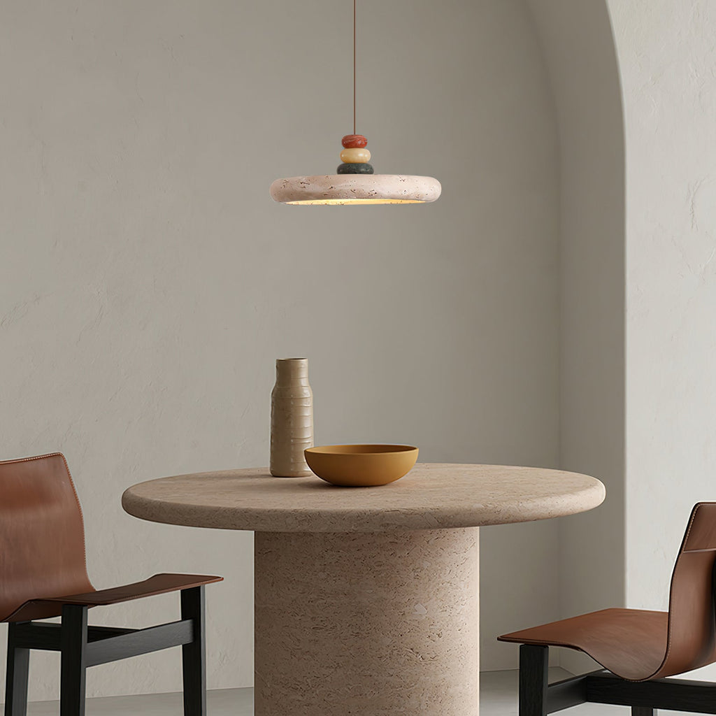 Pendant Lamp With Warm Glow In Yellow Travertine Marble