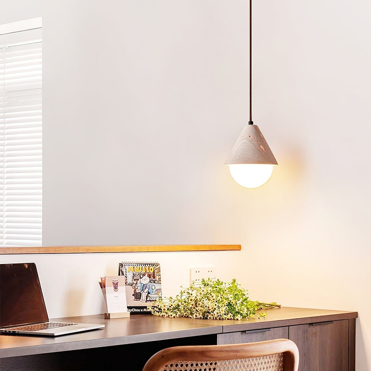 Ambient Indoor Lighting Travertine Cone Pendant Light