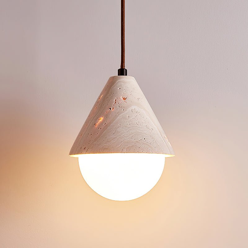 Ambient Indoor Lighting Travertine Cone Pendant Light