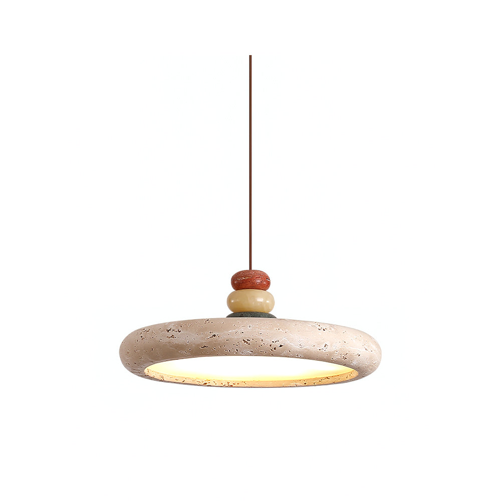 Pendant Lamp With Warm Glow In Yellow Travertine Marble