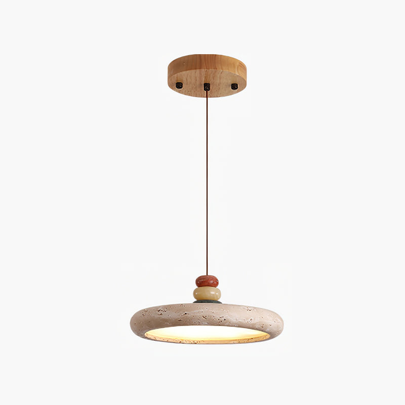 Pendant Lamp With Warm Glow In Yellow Travertine Marble