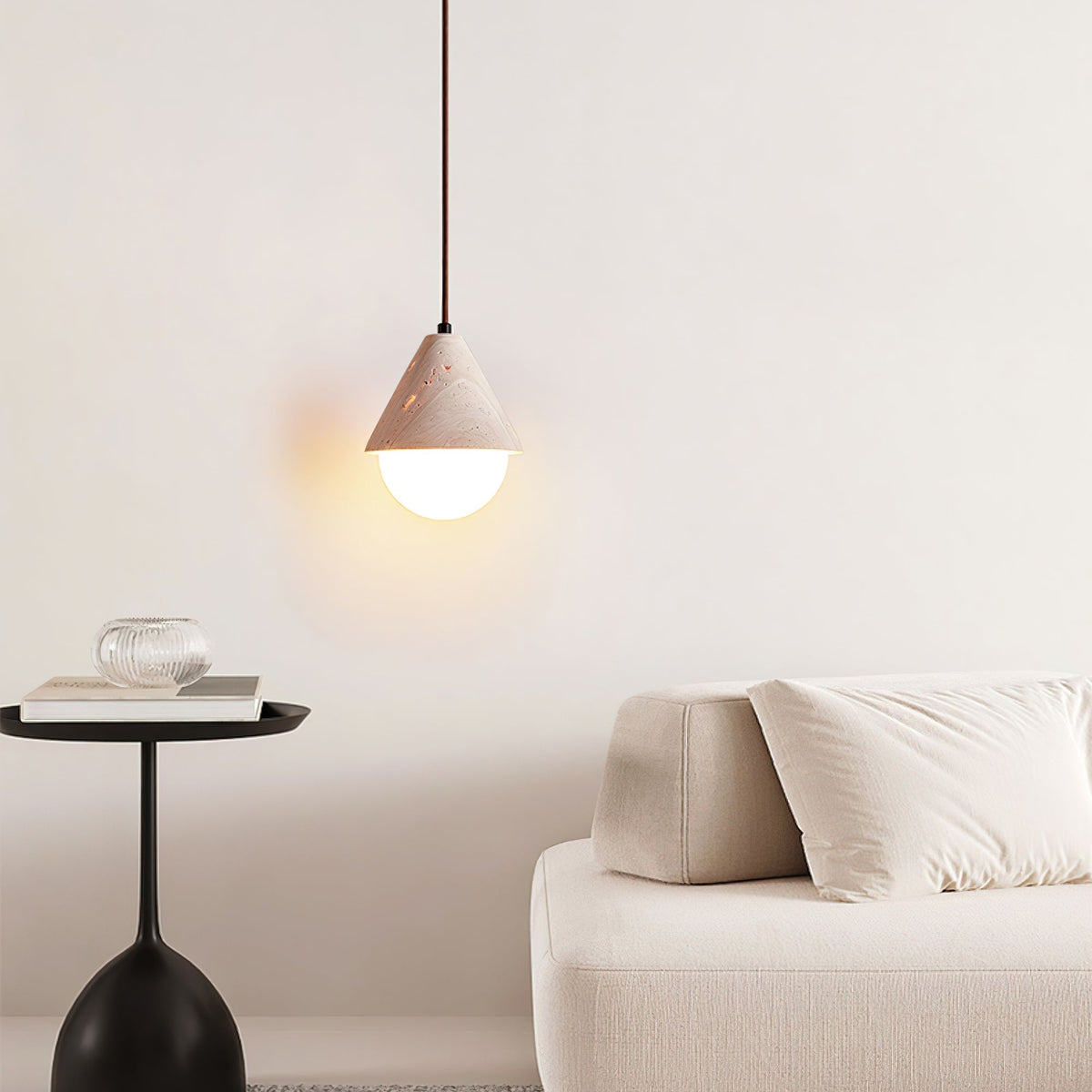 Ambient Indoor Lighting Travertine Cone Pendant Light