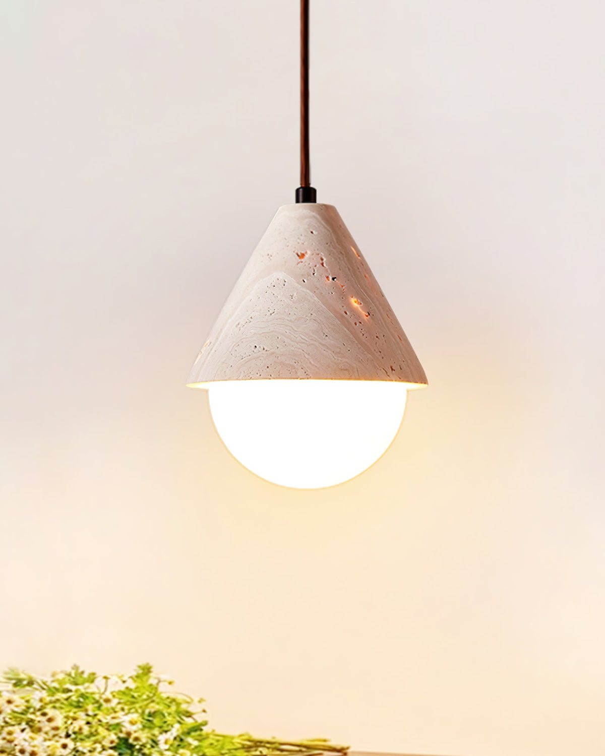 Ambient Indoor Lighting Travertine Cone Pendant Light