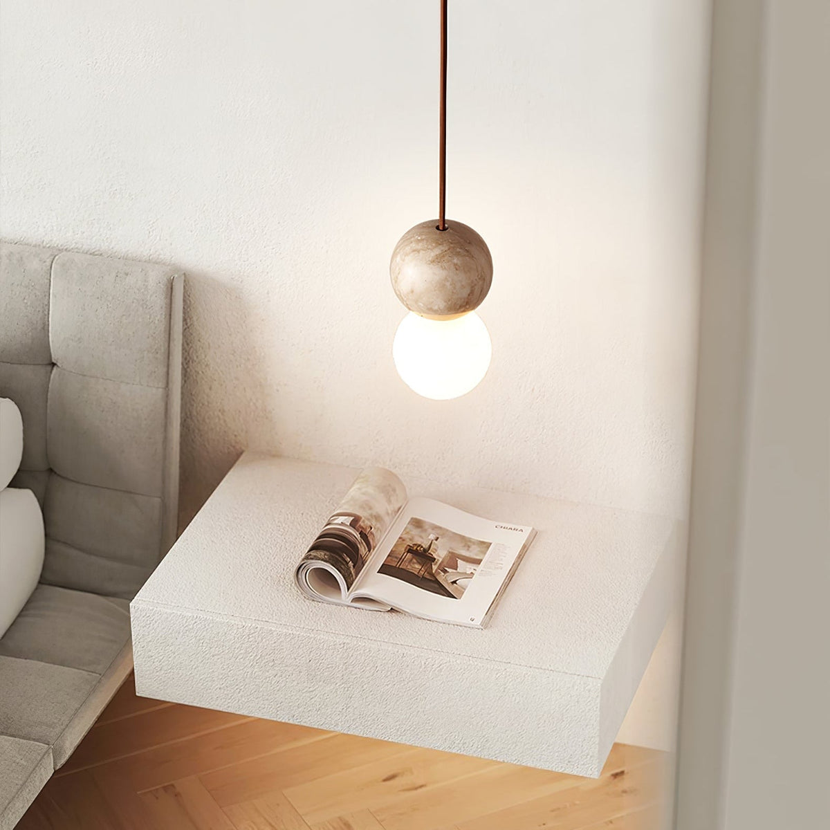Warm Glow Travertine Ceiling Pendant Light